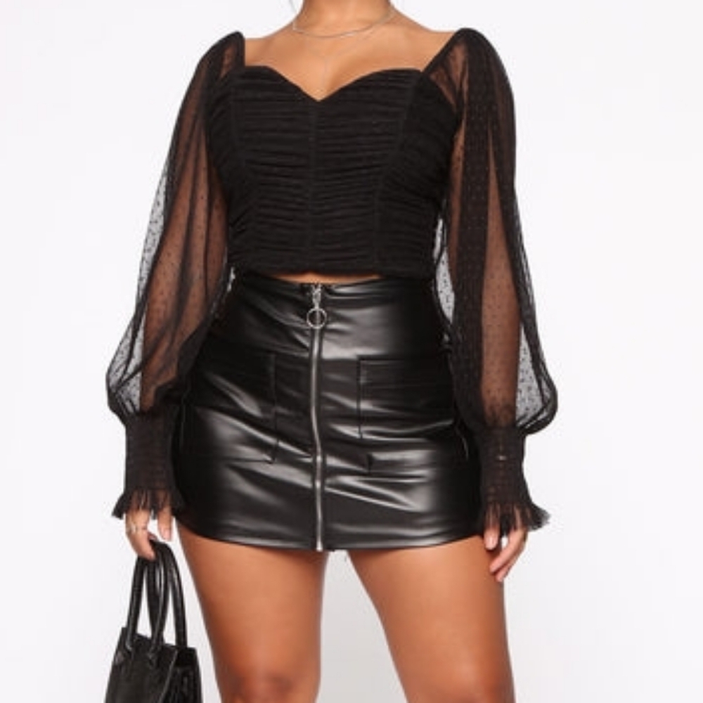 Nova Black Ruched Mesh Top - XL - Edgy Romantic Night Out Blouse - Picture 5 of 5